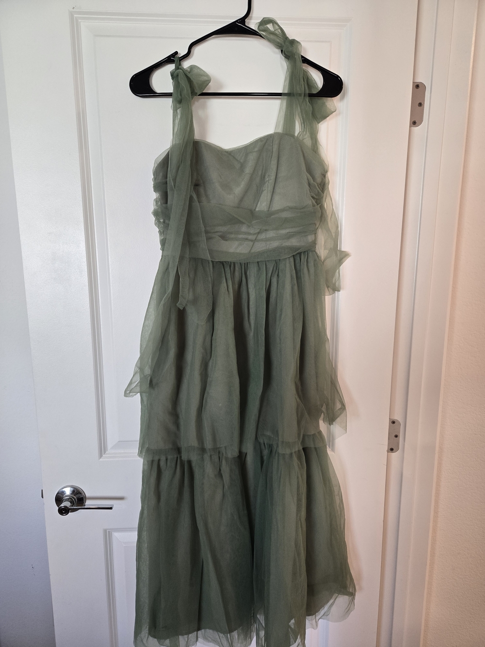 SHEIN Sage Green Tulle Tiered Formal Dress